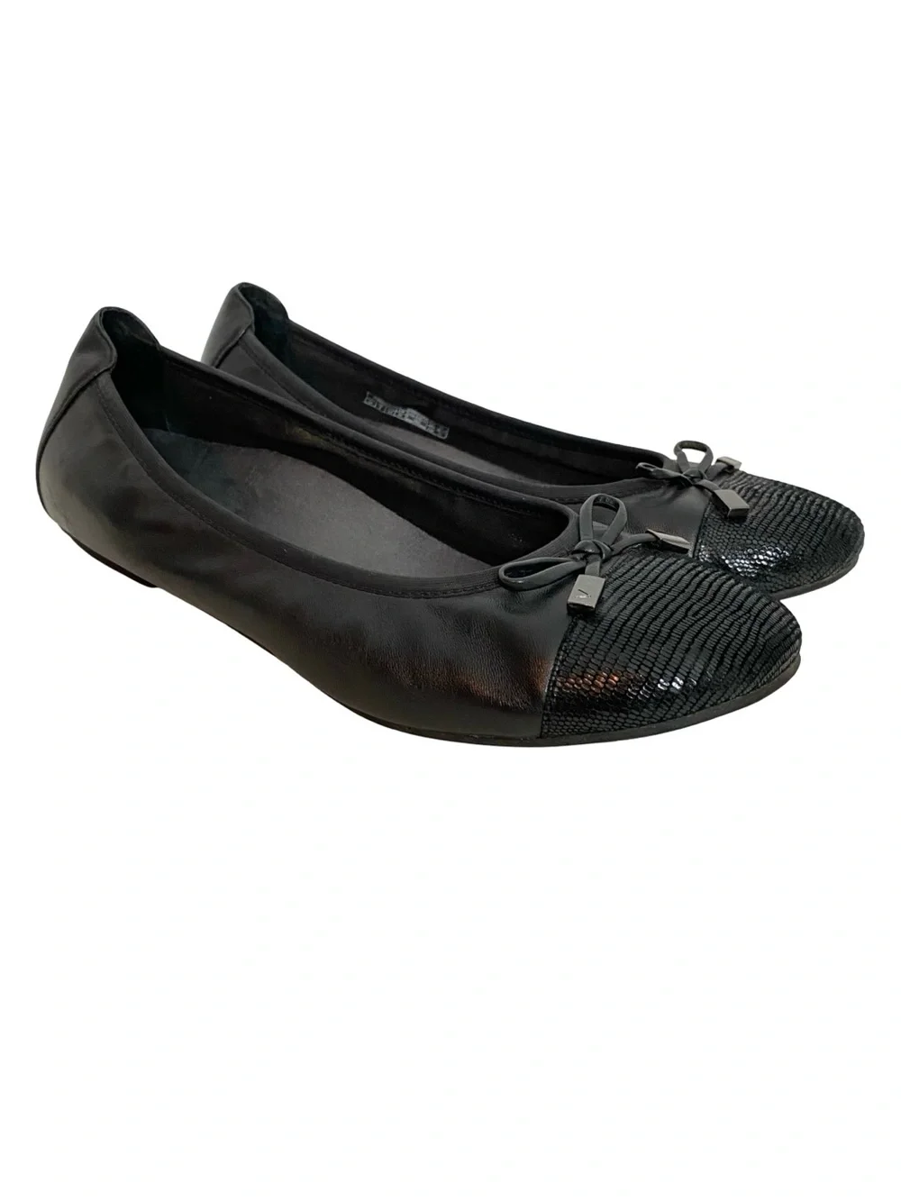 Vionic Minna Ballet Flats Shoes Womens Size 10 Black Bow Toe Cap Slides